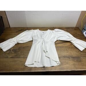 Maygel Coronel Women White V-Neck Long Sleeve Nylon Blend Blouse Button One Size